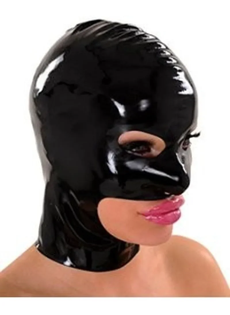 Handmade Black Latex Hoods Mask with Open Big Eyes Cosplay Latex Mask Custom Made