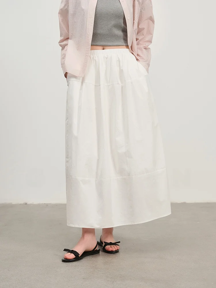 

Gansen High Waist A-Line Skirt 00% Cotton Spring Elastic Waist White Dra Skirt Women's Faionable Ci Commute