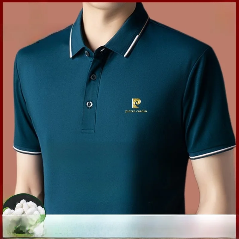 Pierre Cardin 2026 New Men's Silk  Shirt Short Sleeve Casual Turn-down Collar Summer Business Leisure T-shirt for Middle-...