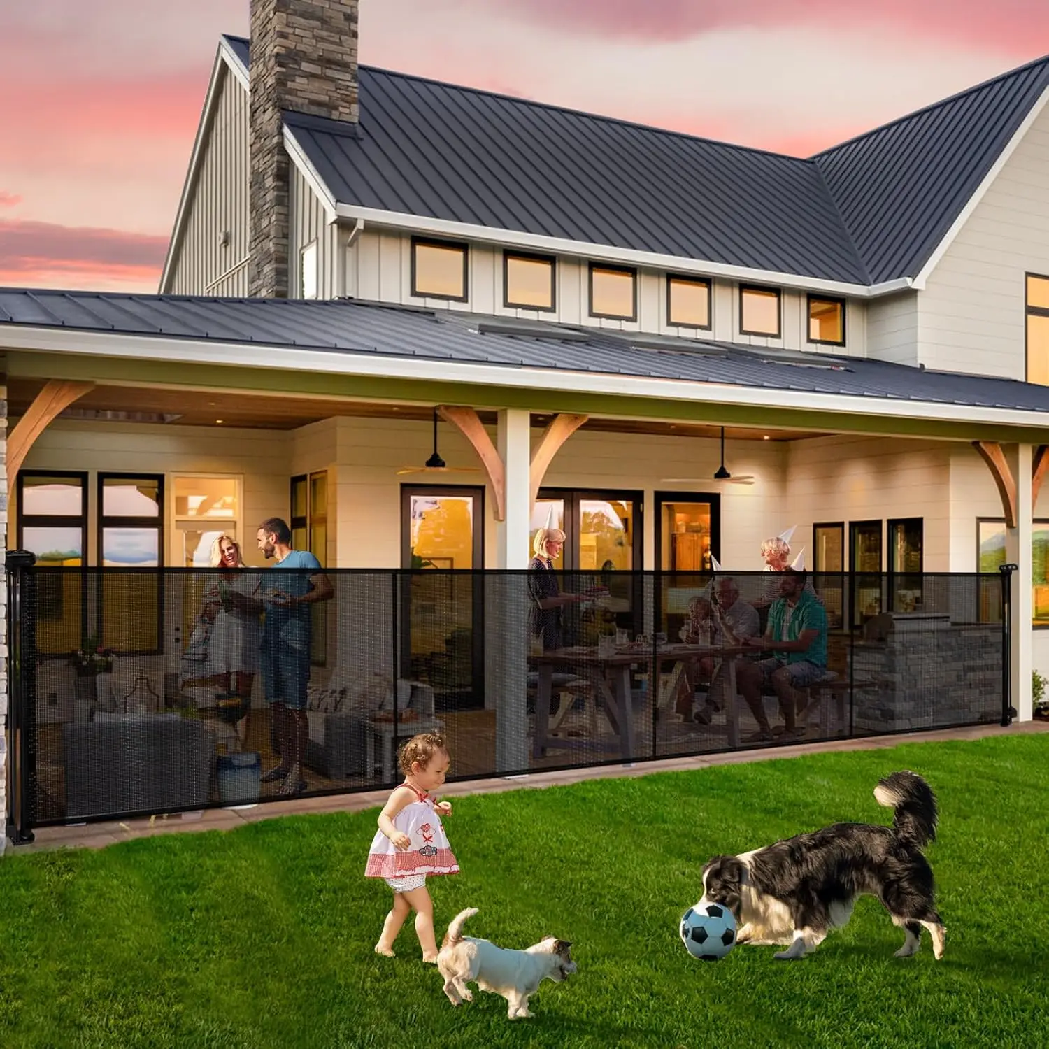 

Baby Gates - 200" Extra Wide Retractable Dog Gate, 42" Extra Tall Mesh Gate Pet Gate with Support Rods, Long Child S