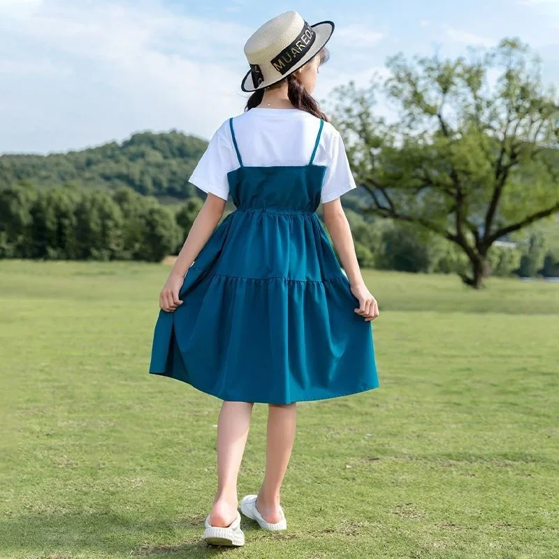 Costume Lolita d'été pour enfants, robe mi-longue décontractée pour filles, robe de princesse pour enfants, vêtements de fête pour adolescents, 12 ans, 13 ans, 15 ans