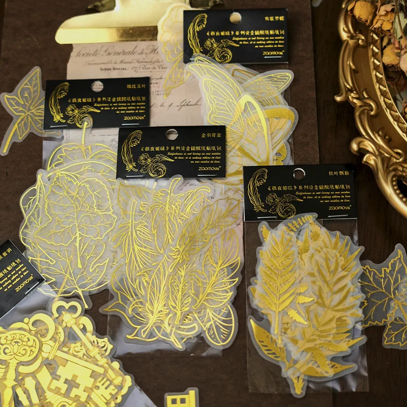 40 pcs Vintage golden Bronzing Stickers pack Adhesive DIY Stick Labels Decorative Diary Scrapbooking accessories Planner Sticker
