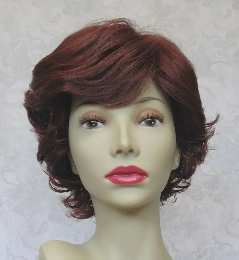 Short Flip Up Dark Auburn High Full synthetic Wig