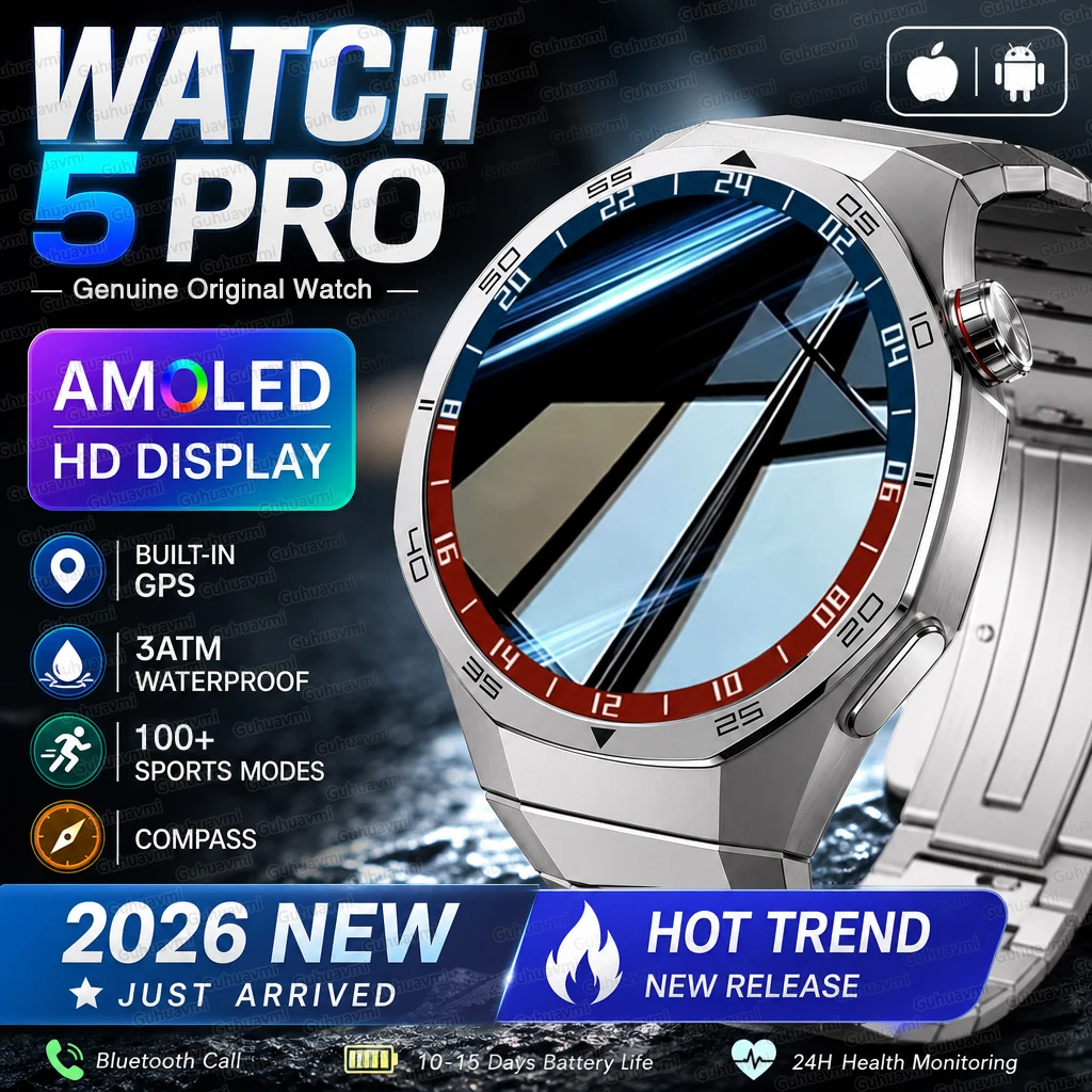Nouvelle Montre Connectée 5 Pro 2026 Authentique avec GPS, Navigation par Satellite, Boussole, Altimètre, Étanchéité 3ATM, en Alliage de Titane
