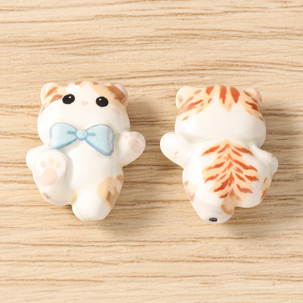 Tusember 5 Stück 15*19mm Niedliche Kawaii Keramik-Katzen-Anhänger Perlen für Schmuckherstellung Armbänder Halsketten DIY Mädchen Geschenke – Detail 12
