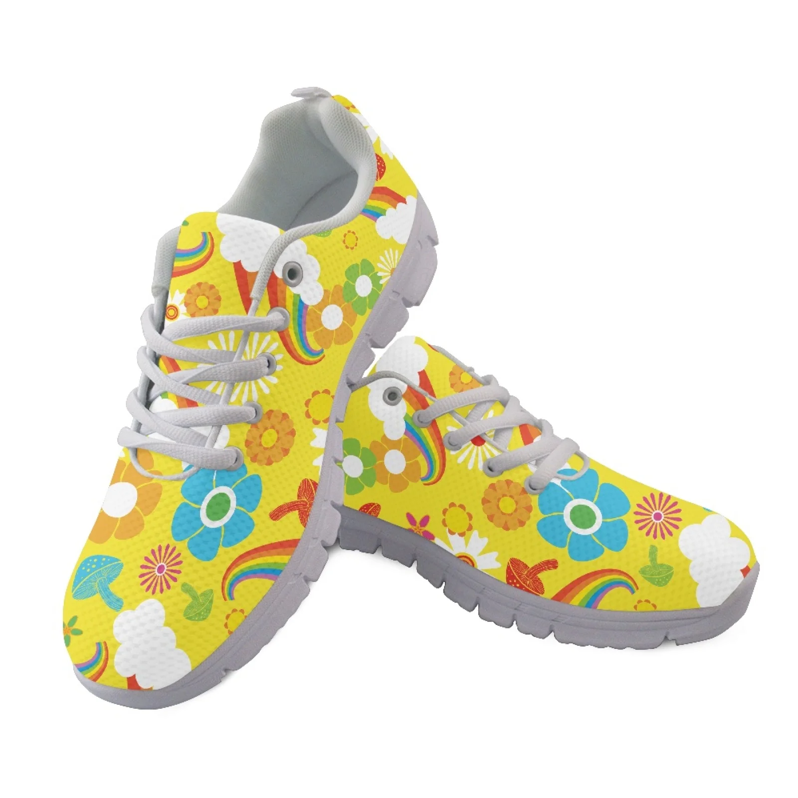 Coloranimal Rainbow Flower Cloud Low Top Tennis Shoes Womens Athletic Walking Sneakers Running Shoes for Ladies Lady