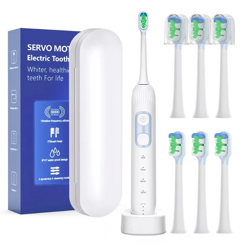 

Электрическая зубная щетка Wave Sonic с 6 сменными насадками для взрослых, водонепроницаемая IPX7, с умным таймером, для отбеливания зубов