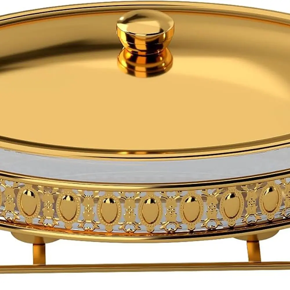

3-Piece Glass Chafing Dish Set with Gold Steel Stand for Buffet, Wedding, Party Catering