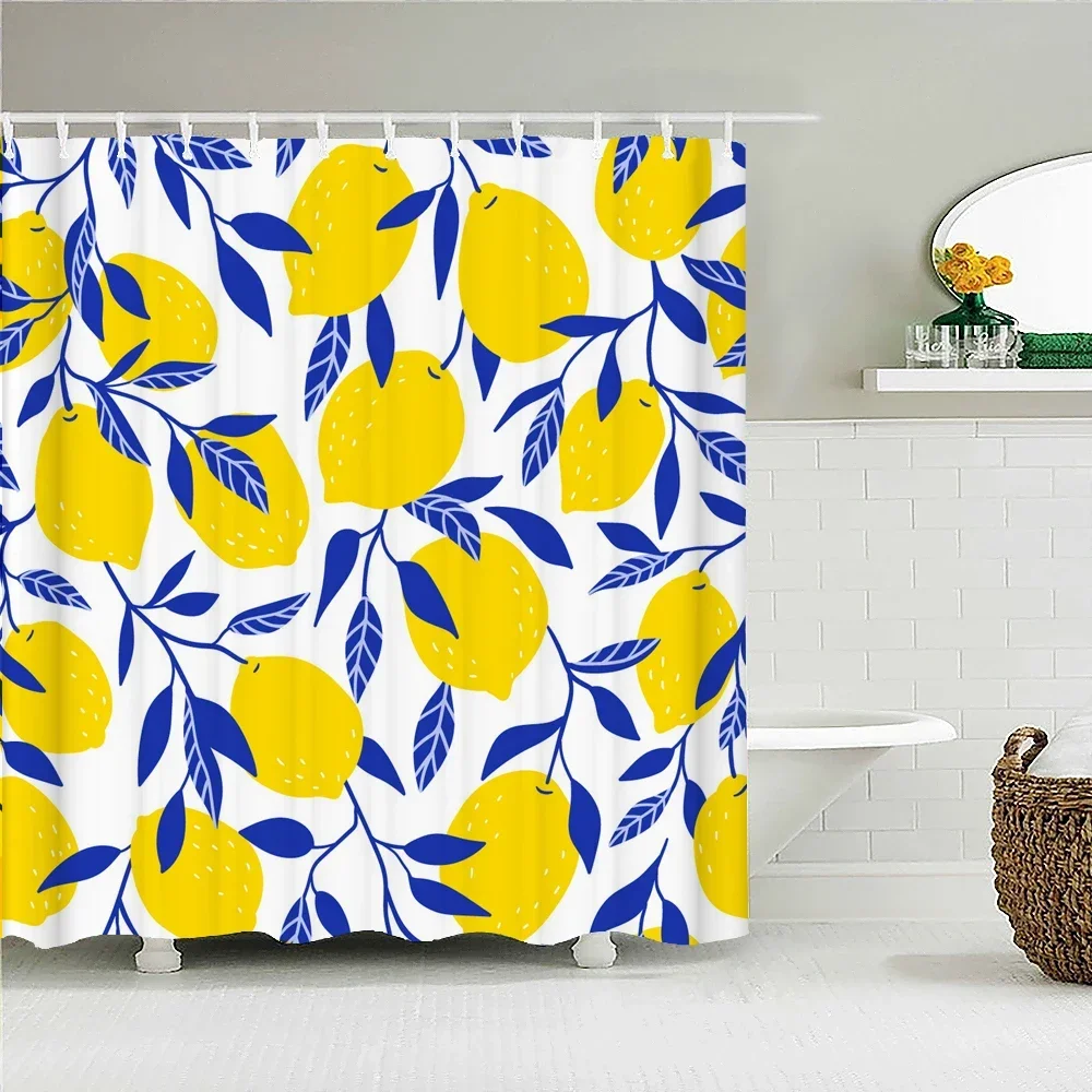 Modern Fresh Fruit lemon Bath Curtain Waterproof Fabric Shower Curtain With 12 Hooks Bathtub Screen for Bathroom Home Decorate