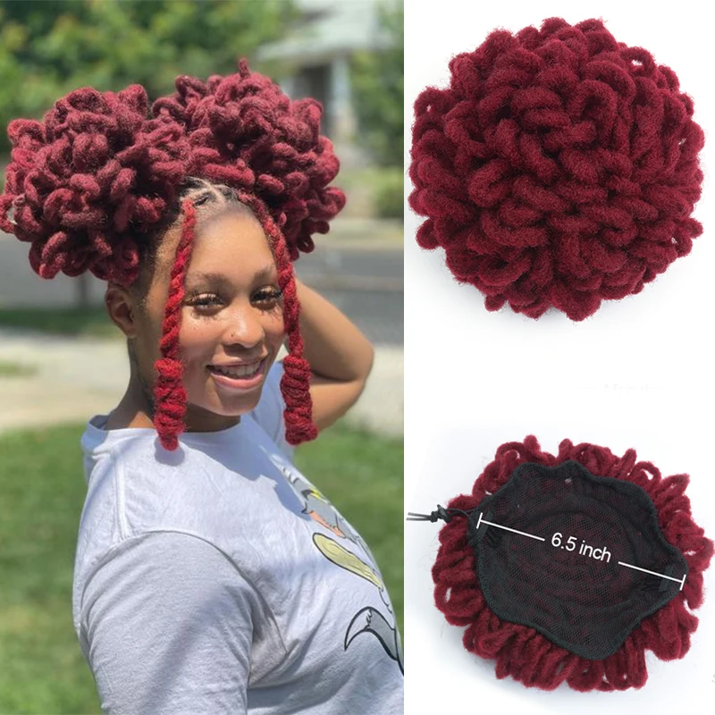 

Synthetic Afro Hairpiece Dreadlocks Afro Ponytail High Afro Puff Drawstring Ponytail Faux Locs Bun Crochet Braided Clip-In Hair