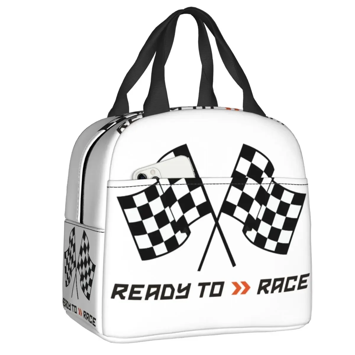 

Ready To Race Insulated Lunch Bag for Women Portable Racing Motorcycle Rider Thermal Cooler Lunch Tote Beach Camping Travel