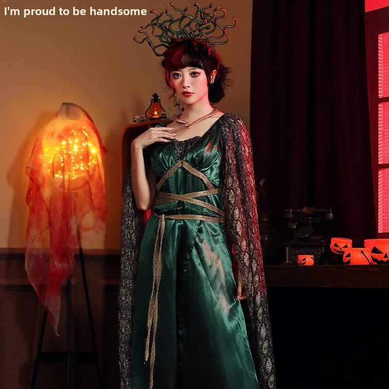 

Длинная юбка на Хэллоуин, костюм с головным убором, традиционная китайская этническая женская модная сценическая одежда