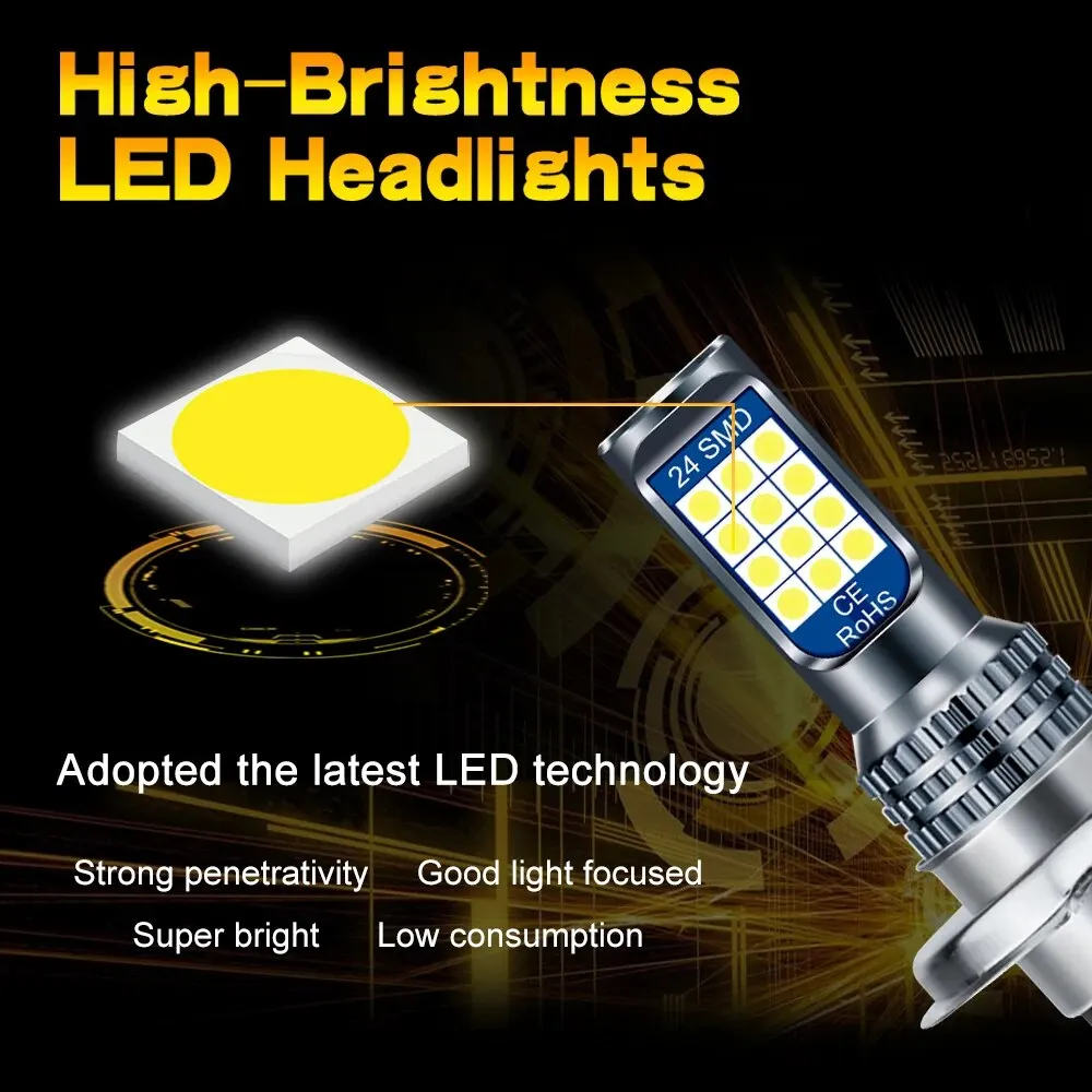 1pcs H4 H6 BA20D P15D Led Motorcycle Headlights Bulb 24pcs 3030 SMD High Brightness Motorcycle Fog Lights Driving Lamp 12V White