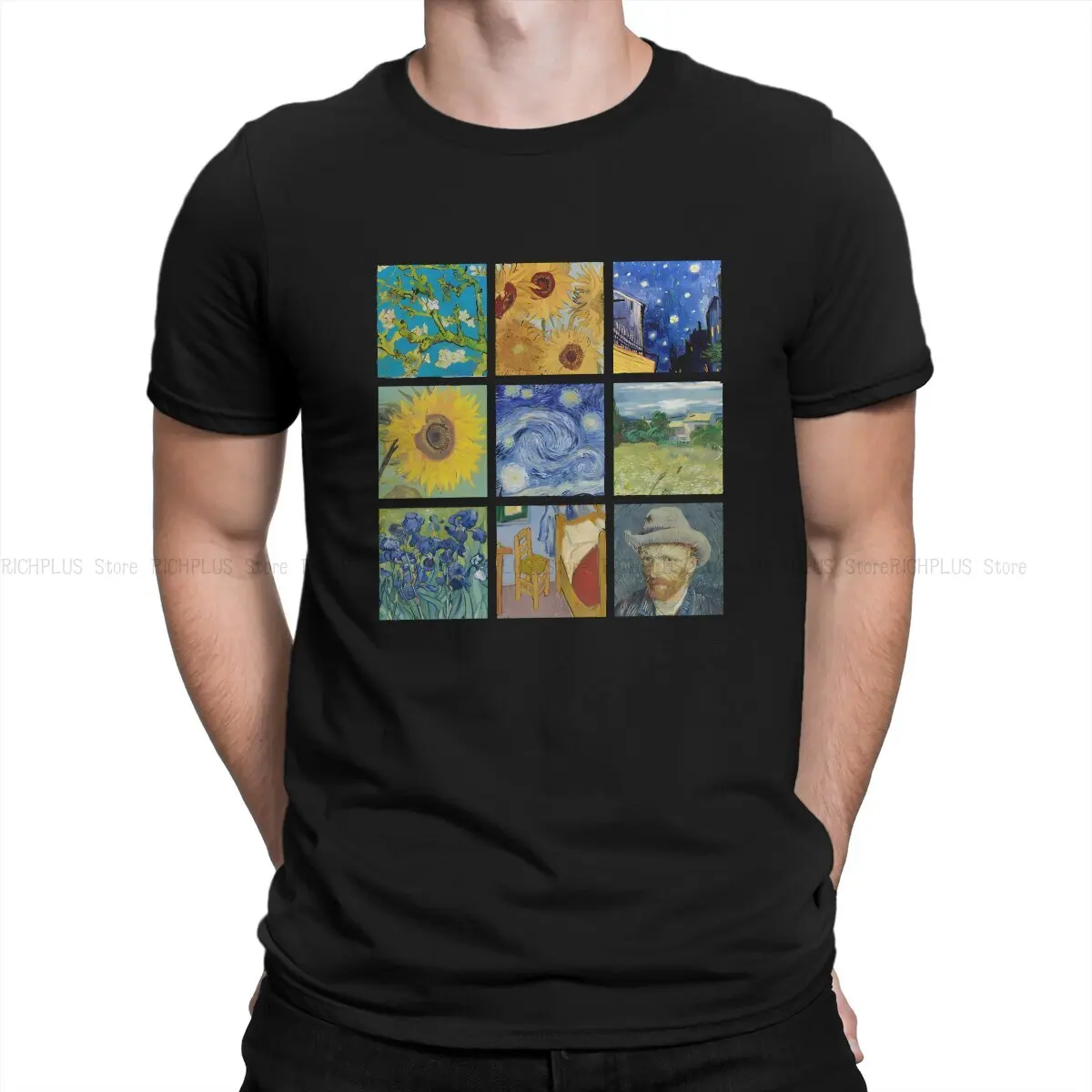 Painting Collage with Starry Night and Sunflowers Unique TShirt Van Gogh Art Leisure Polyester T Shirt T-shirt For Men Women