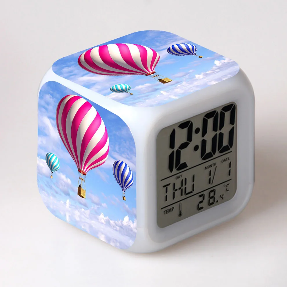 7 Colors LED Changing Digital Alarm Clock Desk Thermometer Night Glowing Cube LCD Home Deco