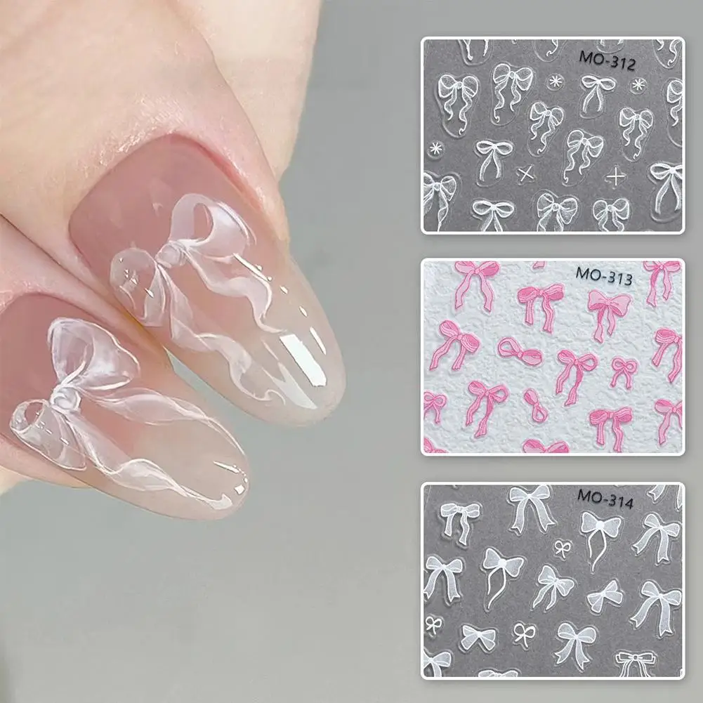 3D wstążki do paznokci naklejki kokardki paznokcie śliczne jedwabne Bowknot kredki do paznokci projekt GLMO-312 Manicure Y2K naklejki Kawaii akcesoria M0D3