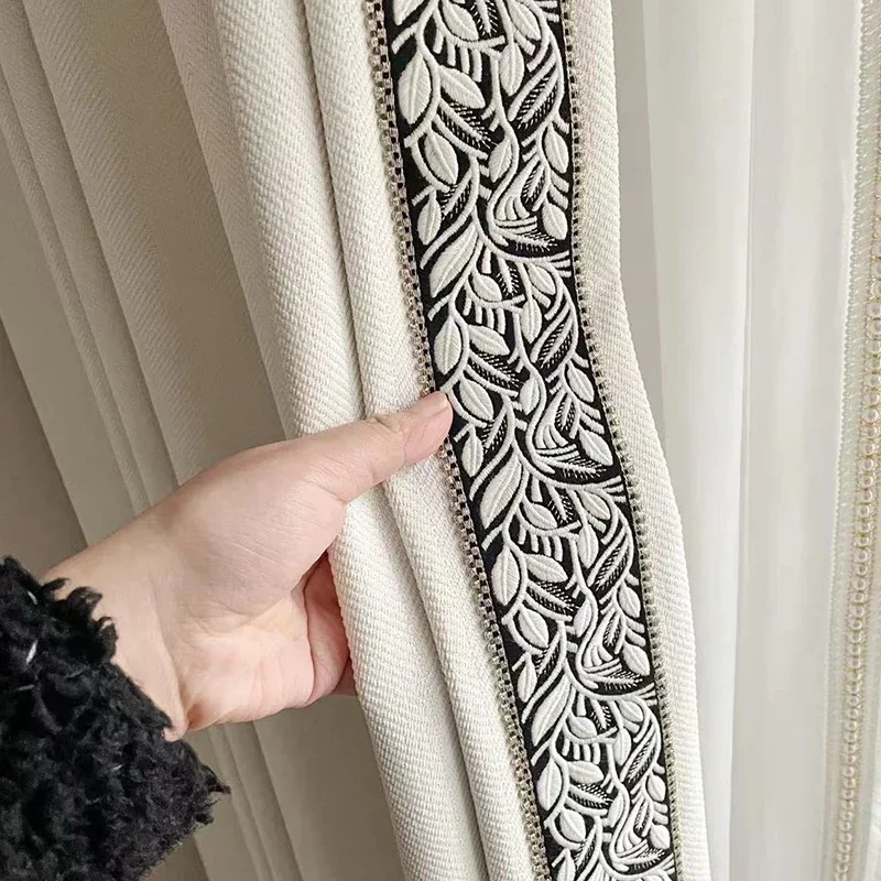 French Romantic Retro Beige Premium Chenille Thickened Grace Curtains For Living Room Bedroom Dining Hall Study Custom Size