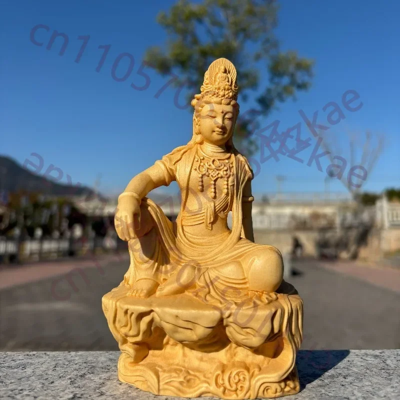 Hand-Carved Premium Hinoki Wood Guanyin Statue - 3.9