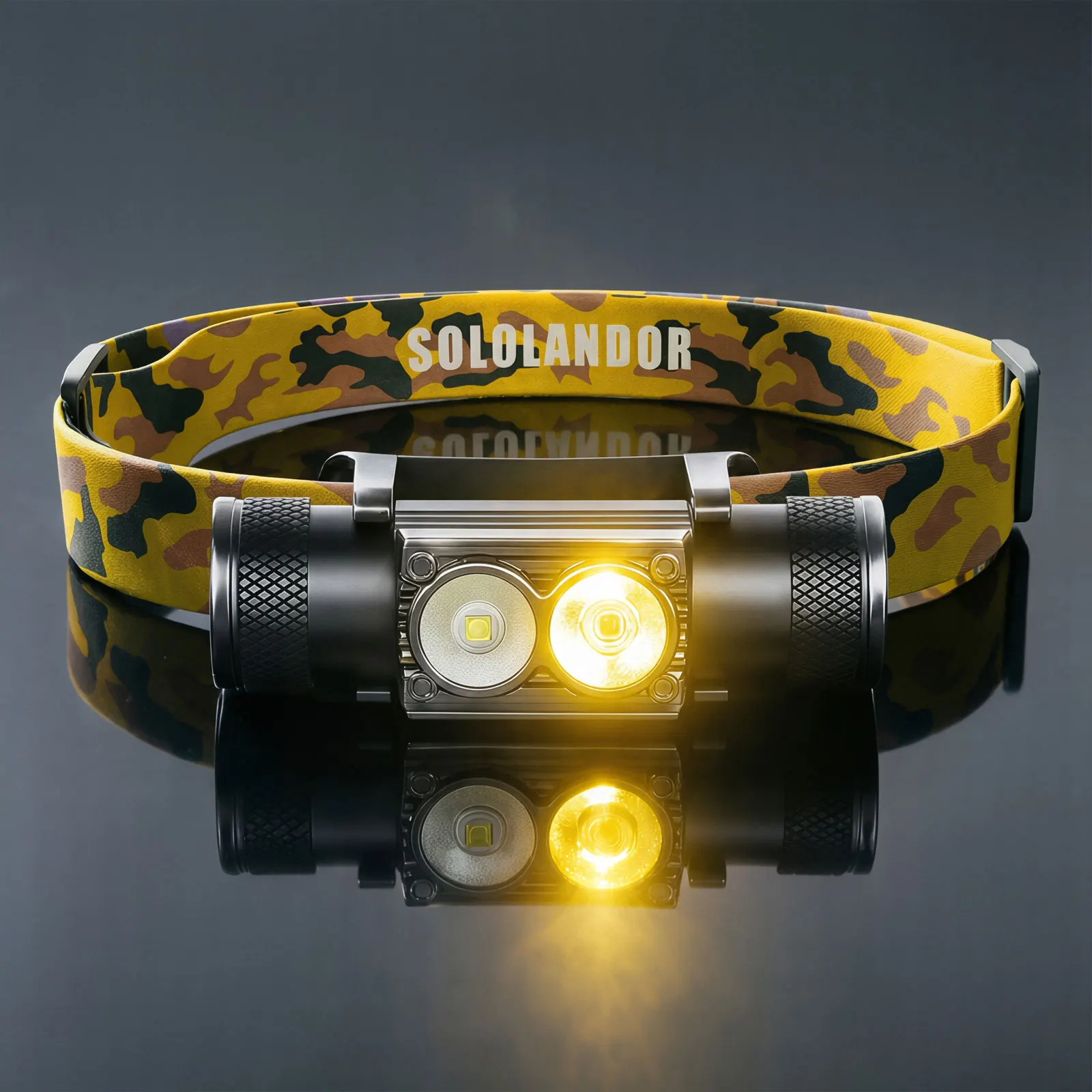 1 STÜCK SOLOLANDOR Neueste LED-Stirnlampe Weiß-Gelb Scheinwerfer 18650 Wiederaufladbare USB Typ-C Taschenlampe Camping Jagd Taschenlampe