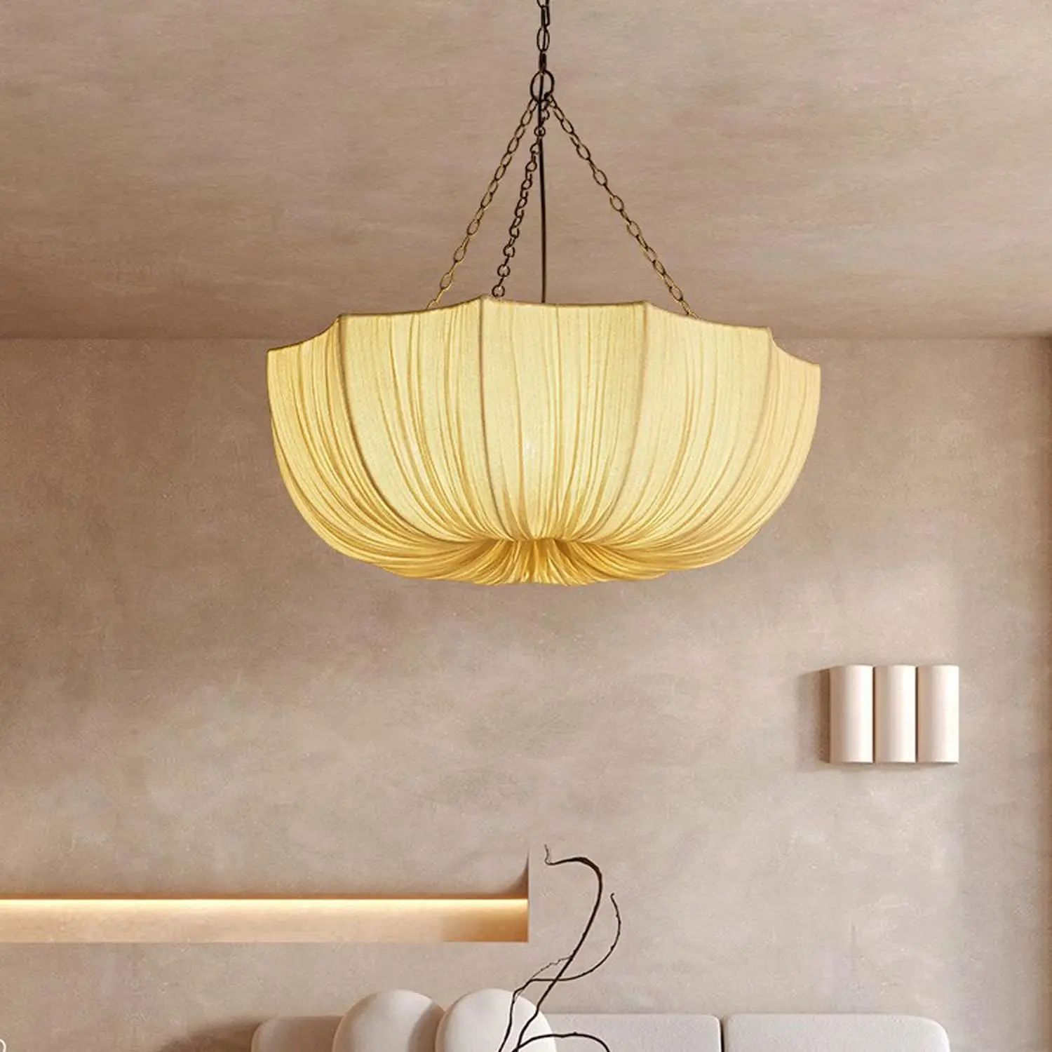 Nordic Minimalist LED Wabi Sabi Fabric Chandelier Living Dining Room Bedroom Pendant Lamp RestaurantBar Fabric Hanging Lighting