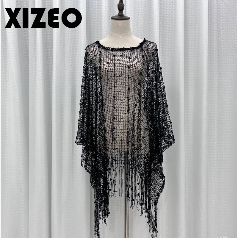 Imagem -05 - Xizeo 2023 Sexy Franja Tassel Malha Sheer Brilhante Túnica de Malha Praia Cover up Cover-ups Praia Vestido Beach Wear Beachwear Feminino