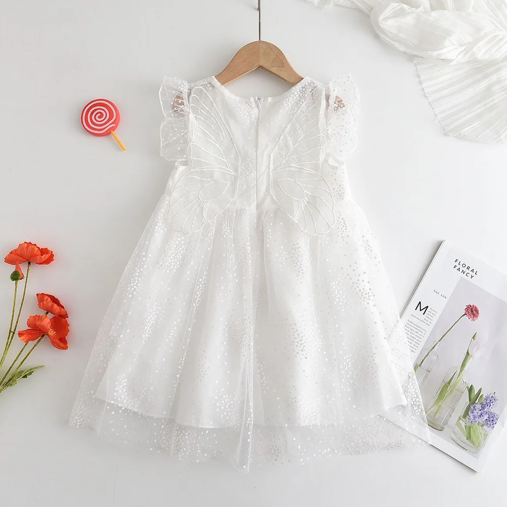 

Summer Girl Dress Kawaii Angel Wing Fairy Puffy Dress Toddler Kid New Mesh White Princess Dress for Girls Birthday Party Dresses