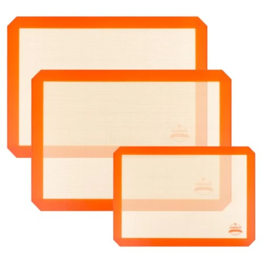 Silicone Baking Mat, Set of 3 Reusable Non-Stick Food Safe Baking Sheets for Cookies, for Making Cookies, Macaroons, Bread Oran