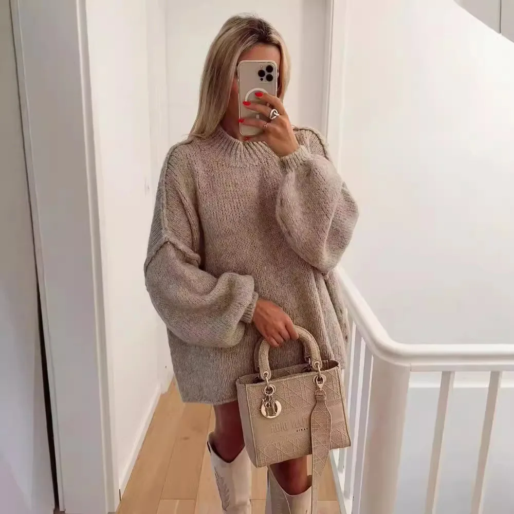 Women 2026 Autumn Winter New Hot Selling Multi Color Half High Neck Knit Cardigan Jacket Outerwear Street Fashion Trendy Chic