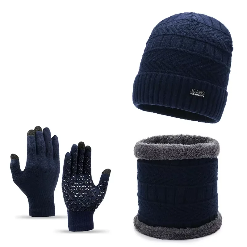 قبعة شتوية متماسكة للرجال في الهواء الطلق دافئة وباردة لحارس الرقبة مكونة من قطعتين قبعة ركوب قبعة صغيرة سميكة