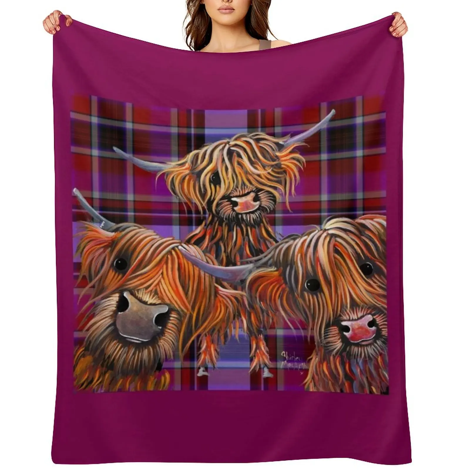 

HiGHLaND CoW PRiNT ' THe BaKeD BeaNS oN TaRTaN ' BY SHiRLeY MacARTHuR Throw Blanket Bed Extra Large Throw Beach Sofa Blankets