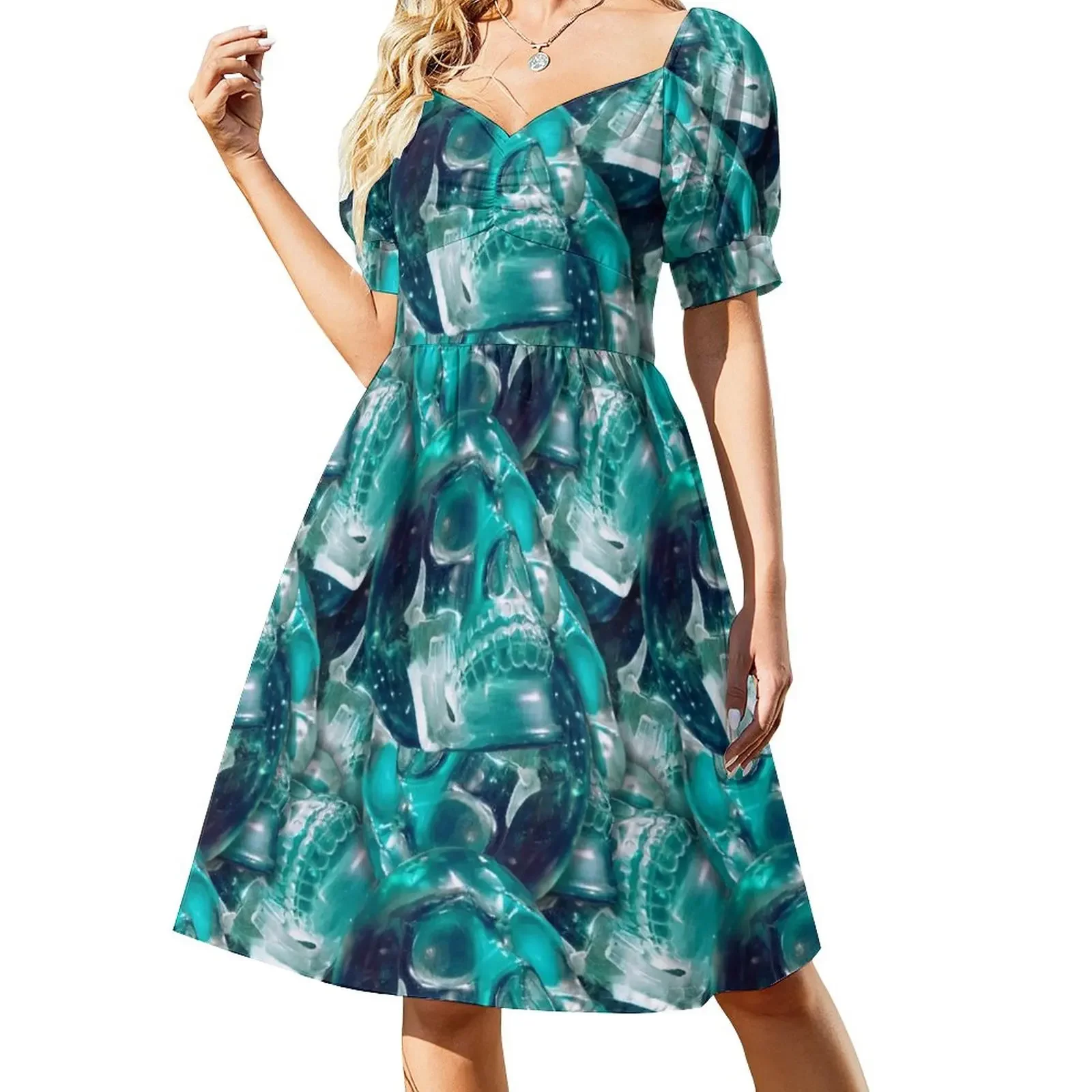 

Blue Skull Short-Sleeved Dress elegant dresses for women evening dress woman
