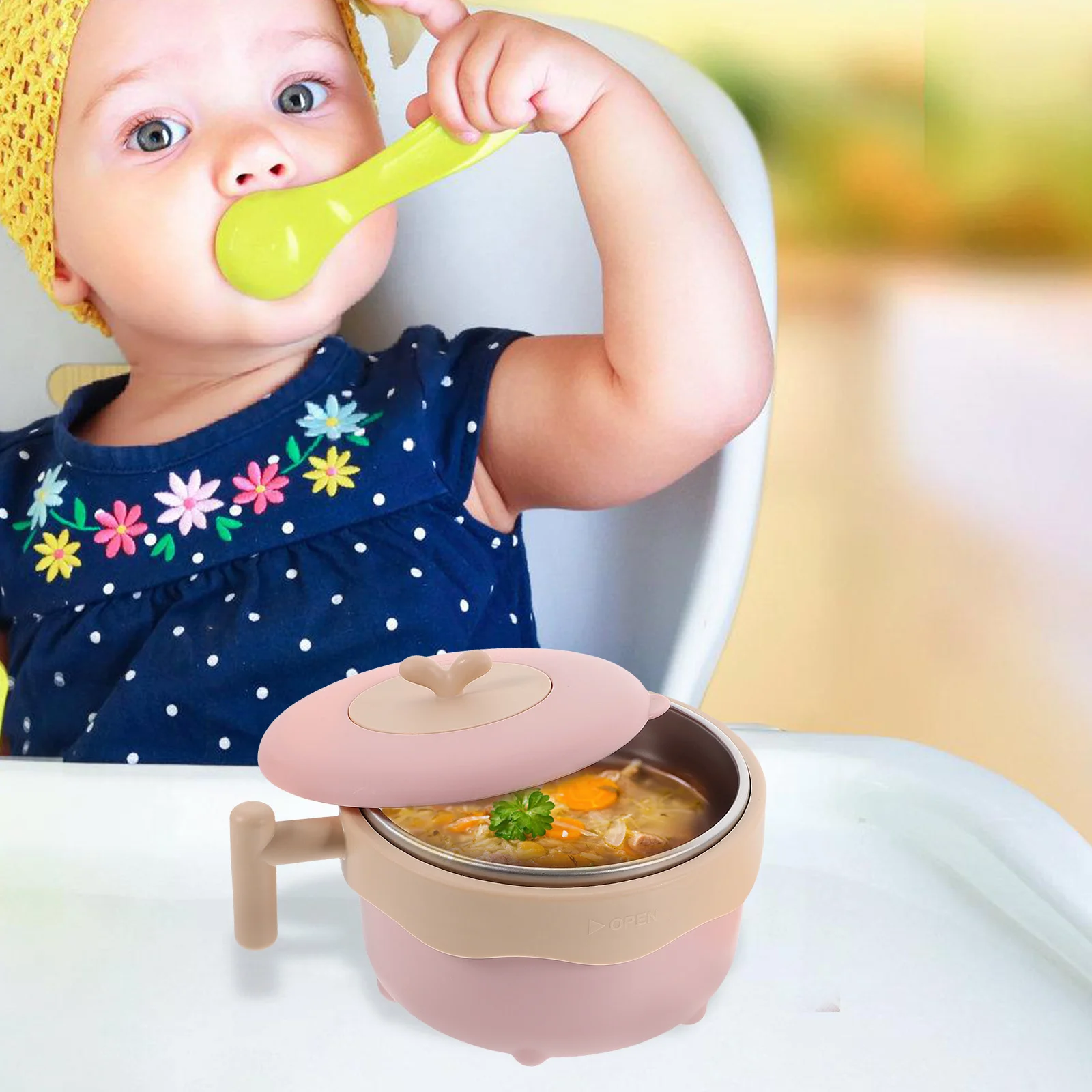 

1 шт. детская миска для кормления из нержавеющей стали, теплоизоляционная миска на присоске с герметичной крышкой и ручкой, подходит для мгновенного супа