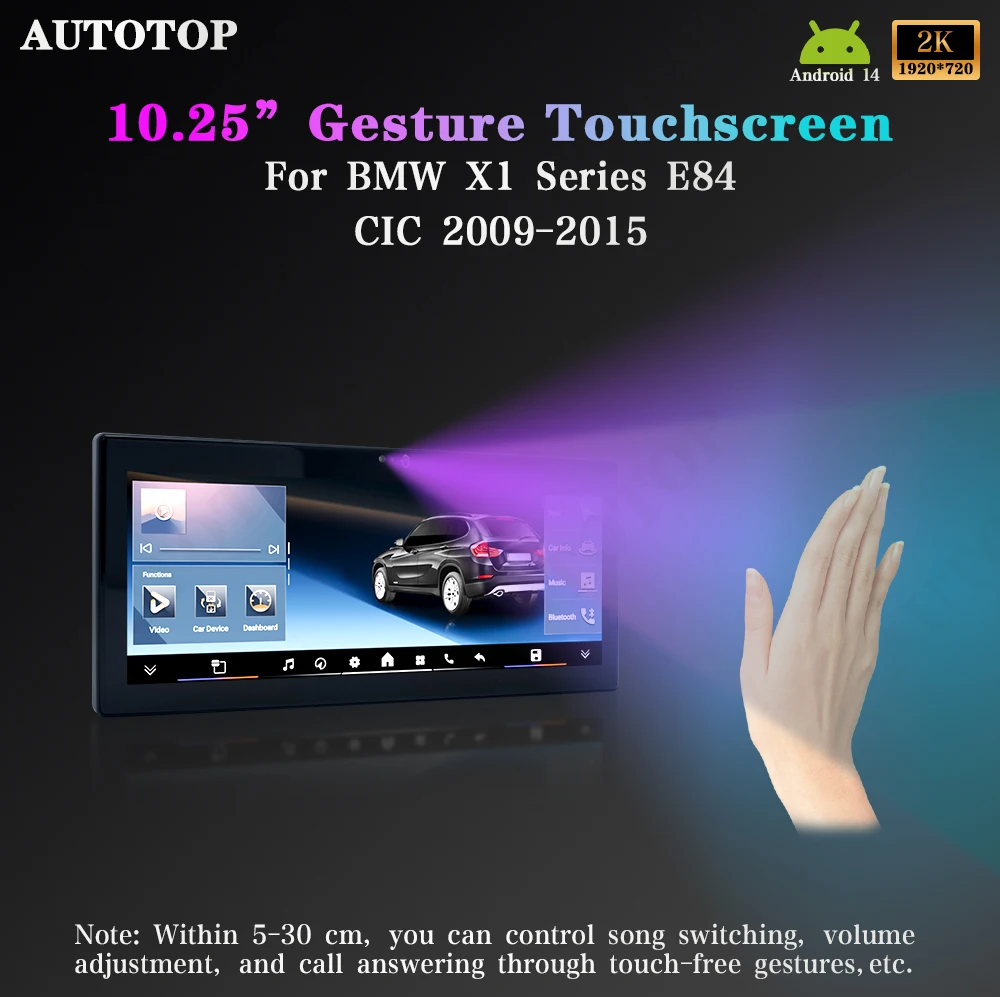 AUTOTOP 10.25" Android 14 1920*720P Car Air Gesture Touchscreen For BMW X1 E84 2009-2015,Apple Carplay Android Auto,GPS 4G WIFI