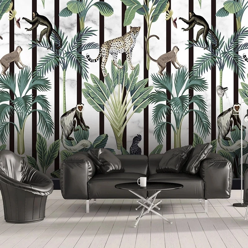 Custom Photo 3D Tropical Rainforest Animal Monkey Mural Wallpaper Modern Bedroom Living room TV background restaurant leopard 8d