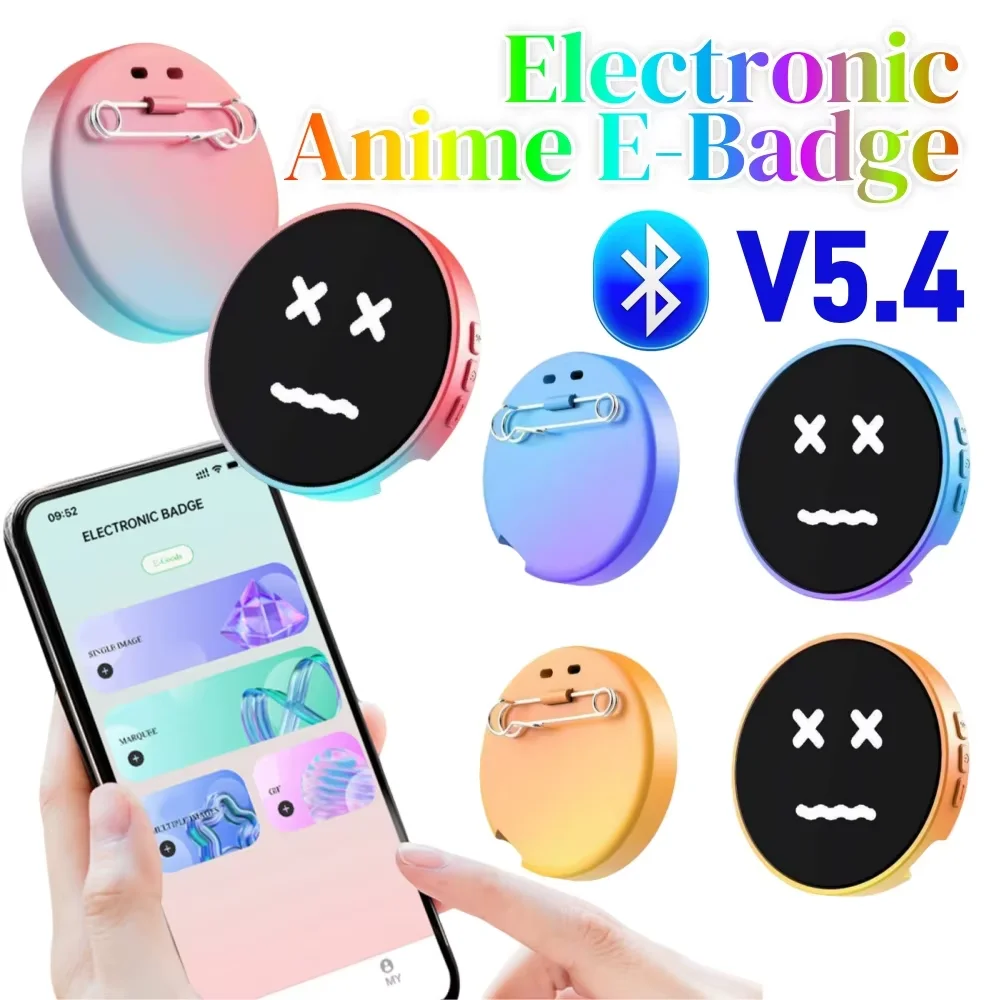 

Electronic Anime E-Badge Display Bluetooth Connection APP Dynamic Smart Touch Screen Animation Gradual Change Badge Gift