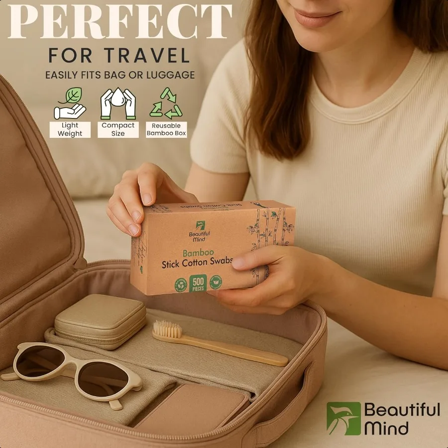 Tamponi di cotone in bambù naturale per orecchie Confezione da 500 Qtips con bambù gassato per una resistenza EcoFriendly Biodegradabile Vegan 100 C