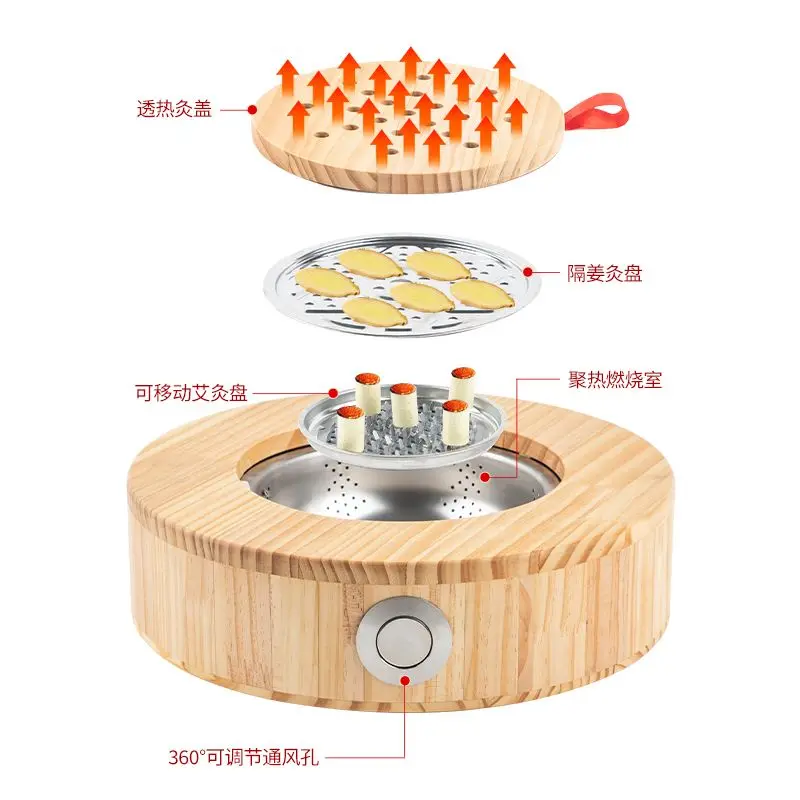 Taburete de asiento de moxibustión de madera maciza, caja quemadora de terapia cálida de jengibre Moxa, fisioterapia tradicional china, alivio del dolor, 37cm