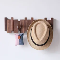 Solid Wood Wall Mounted Coat Rack Living Room Hooks Entrance Door Hanger Clothes Keys Holder Home Furniture Decor