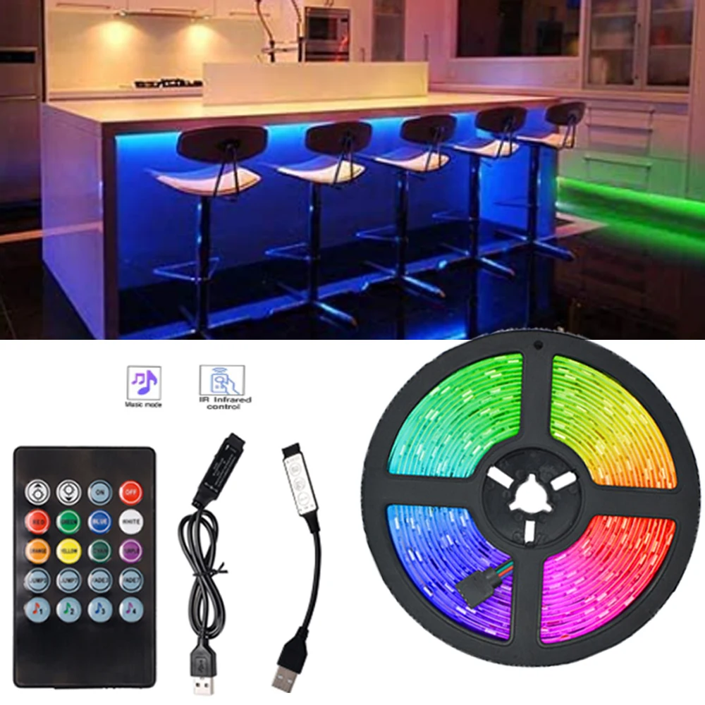 

RGB 5050 Led Strip Light 3 Key Button 5V USB 20 Key IR Control Music Sync Mode for Kindergarten Activities Decoration LM