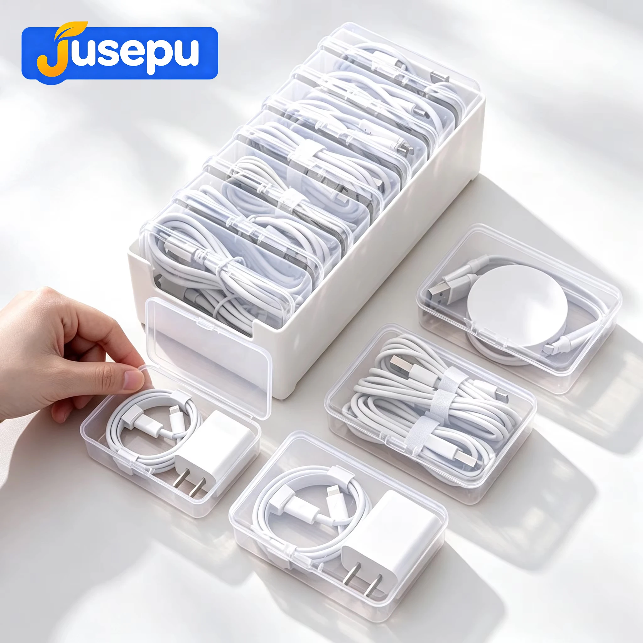 1Set Data Cable Storage Box Desktop Charger Organizer Winder Travel Portable Power Charging Cord Management Box for Phone Cables