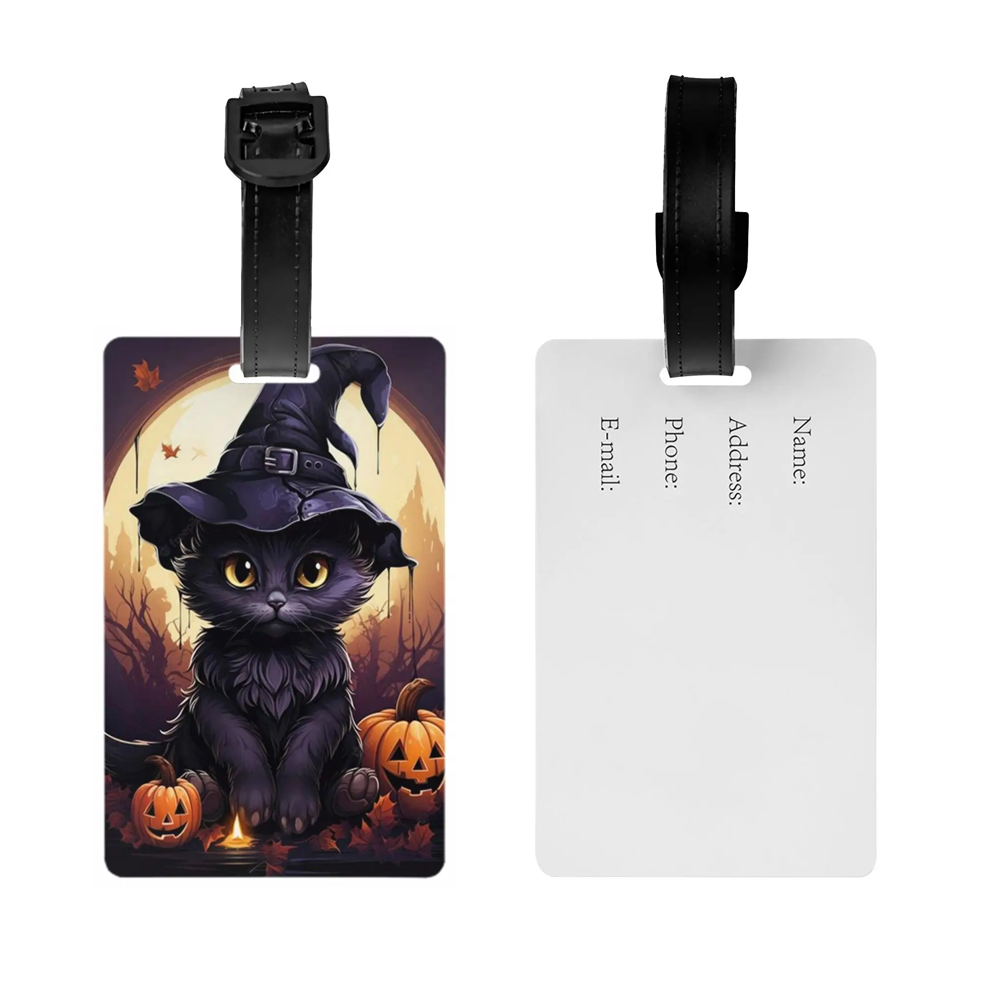 Halloween Pumpkins Cat Luggage Tag for Travel Suitcase  Privacy Cover Name ID Card