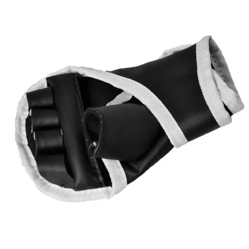 1 par de guantes de boxeo negros de medio dedo de cuero PU guantes de lucha Kick Boxing Karate Muay Thai guantes de entrenamiento para niños y hombres