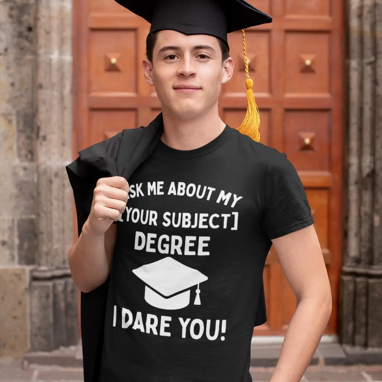 Custom Ask Me About My Subject Degree T Shirt Sarcastic Funny Personalized Graduation Nerd Conversation Trap vintage Washed