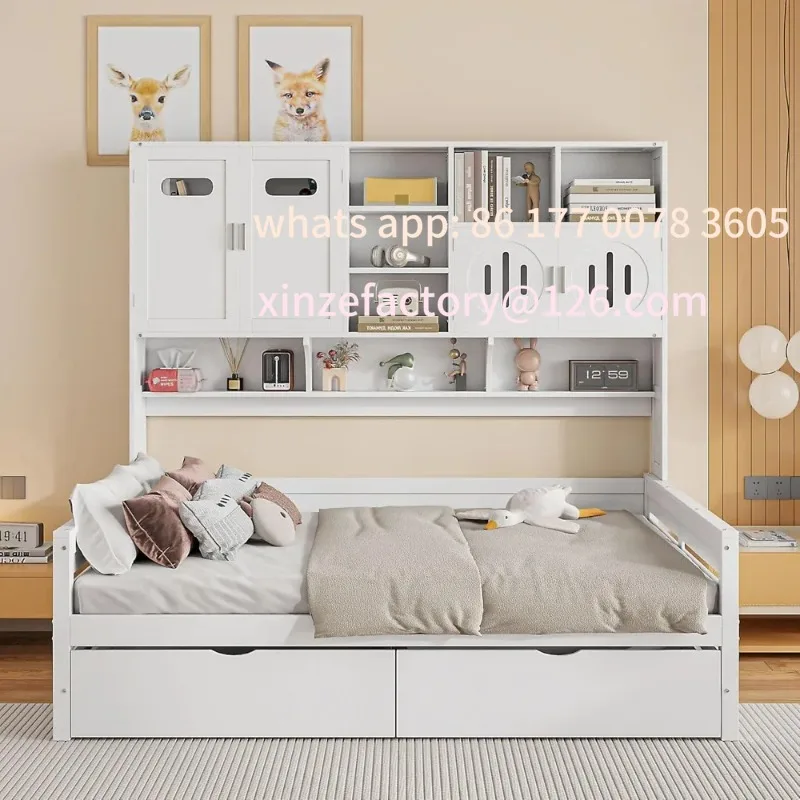 

Customizable Full Size Daybed with Bookcase and Drawers, Wood Twin Daybed Frame with Cabinet, Shelf No Box Spring Needed