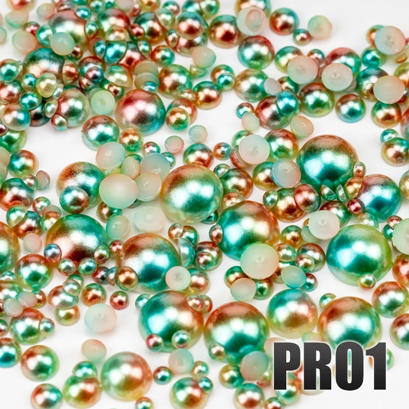 VDD 200g Großhandel, gemischte Größen 3-10mm, Meerjungfrauenfarbe, ABS-Imitationsperlen, halbrunde Flachrückseite, Perlen für Bastelarbeiten, DIY, Nagelkunst-Zubehör – Detail 3