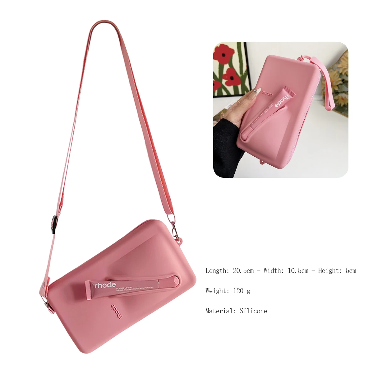 2-delige authentieke telefoontassenset + oortelefoontas Rhode Lip Glaze-houder Damesmode Crossbody siliconen telefoontassenset met geschenkdoos