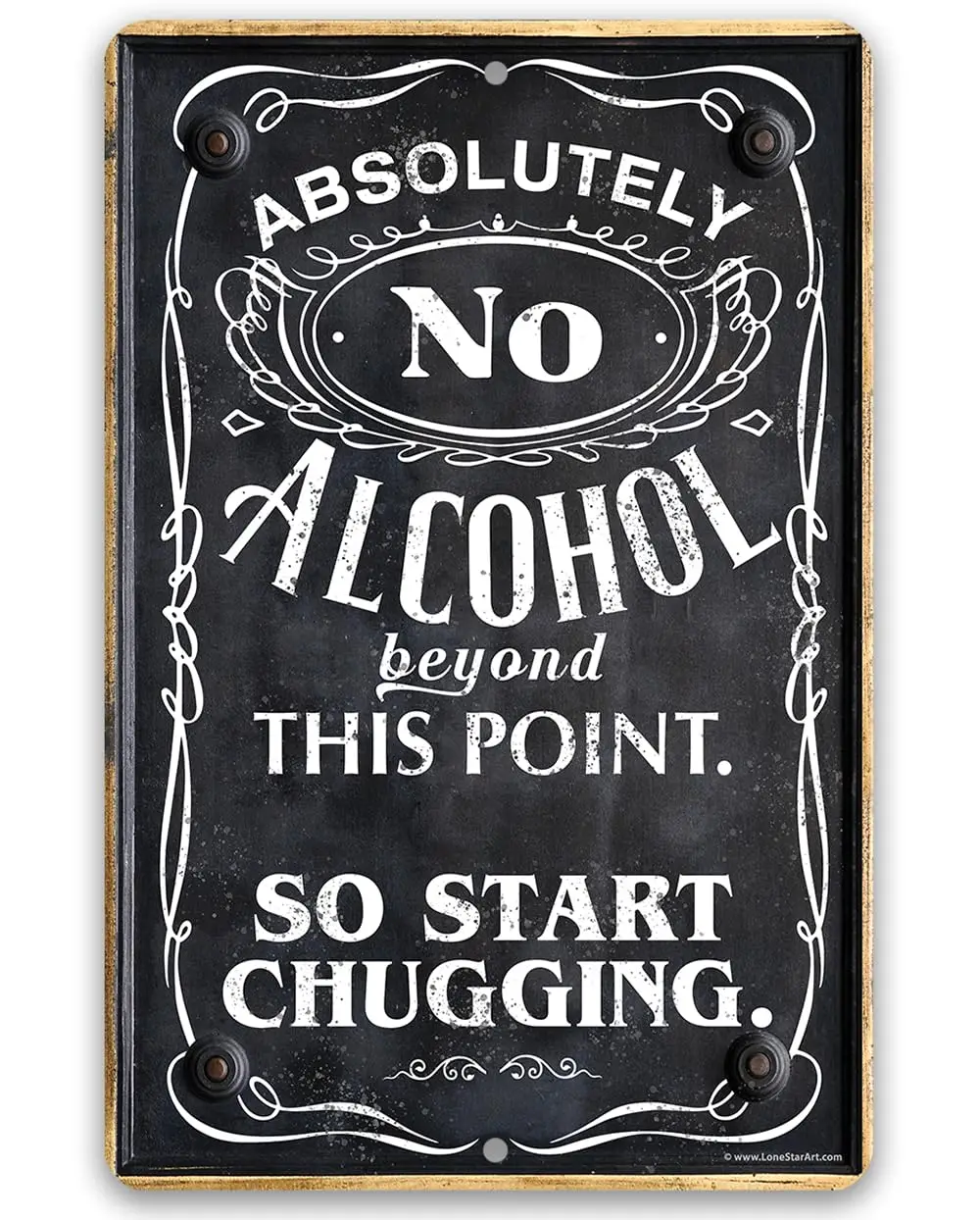 Letrero de metal duradero con temática de barra: absolutamente sin alcohol más allá de este punto, así comienza el cambio, o 12 x 18 para uso en interiores/exteriores - Ma