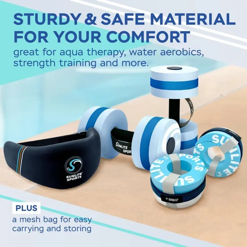 Water Workout Combo Set, High Density Water Weights for Pool Exercise, Dumbell, Swim Belt, Aerobics Equipment, Aqua Jogger Belt,