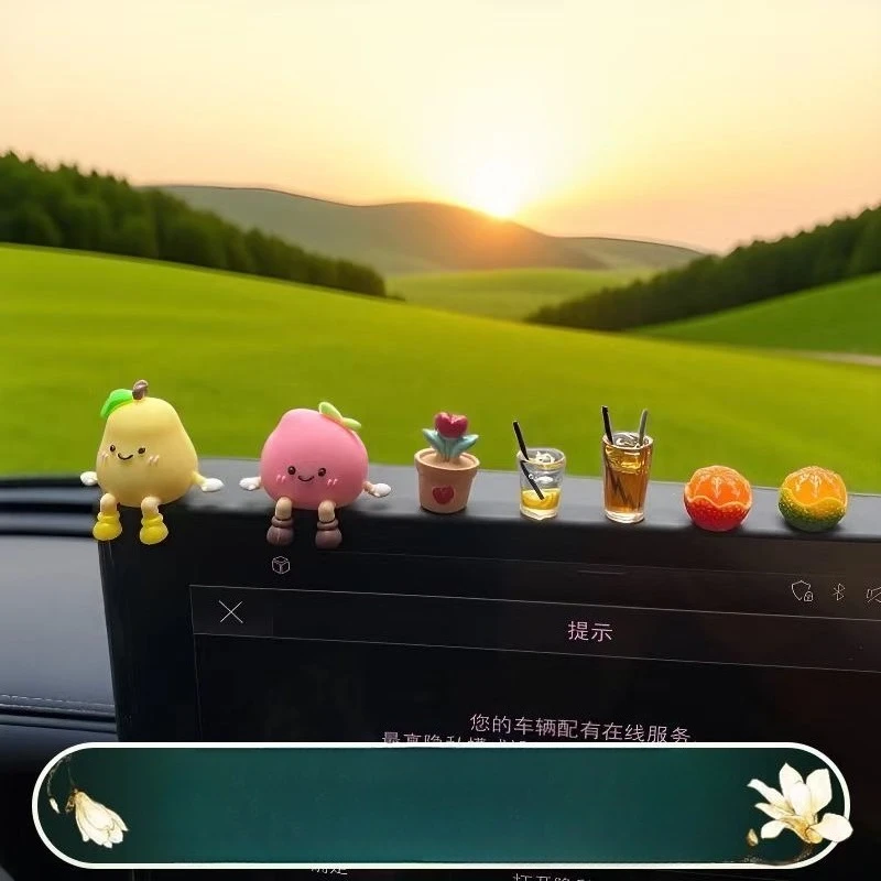 

2025 New Fruit Car Decor Cute Funny Dashboard Ornament for Girls Stress Relief Screen Accessories