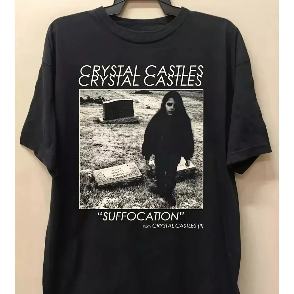 Crystal Castles Iconic T-Shirt Soft Crew Neck Casual Tee with Suffocation Graphic Print Collectible Classic Fit
